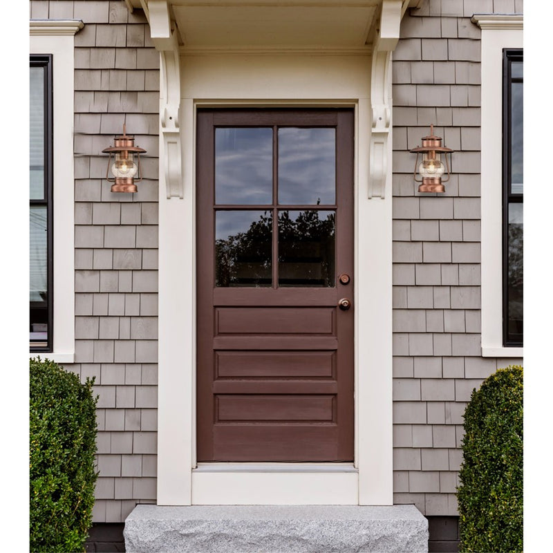 Westinghouse Santa Fe 14in 1-Light Outdoor Sconce | Rustic Washed Copper and Clear Seeded Glass | Entryway & Porch | 60W, Wet Rated | Model 6373100