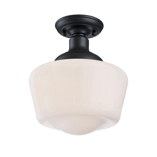 Westinghouse Scholar 1 Light SemiFlush, Textured Black/White Opal - 6578300