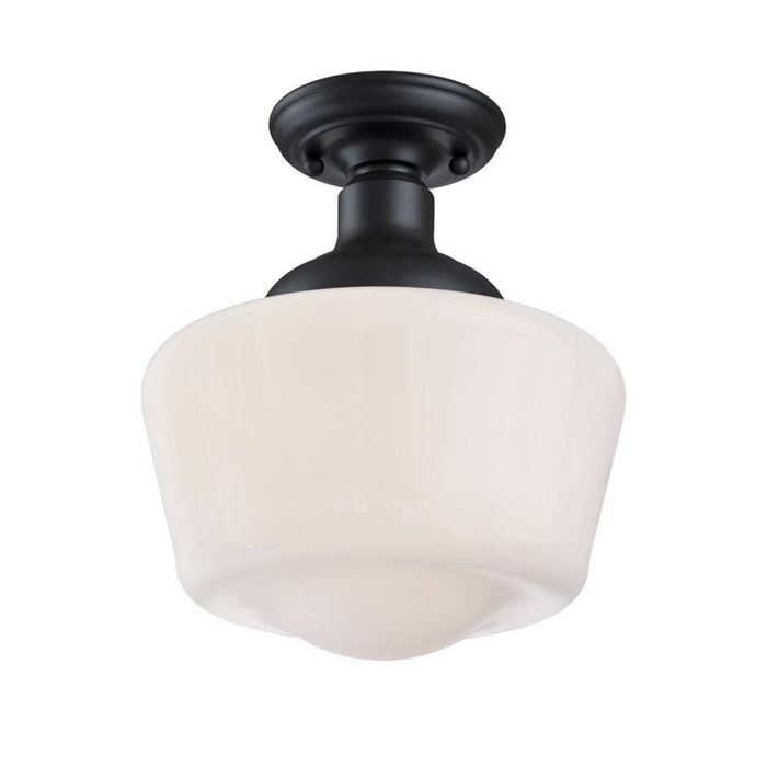 Westinghouse Scholar 1 Light SemiFlush, Textured Black/White Opal - 6578300