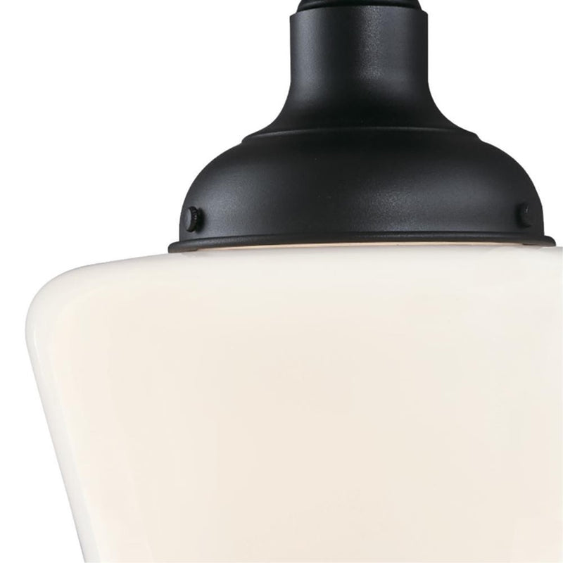 Westinghouse Scholar 9in 1-Light Semi-Flush Mount | Vintage Textured Black and White Opal Glass | Porch & Entryway | 60W, Damp Rated | Model 6578300