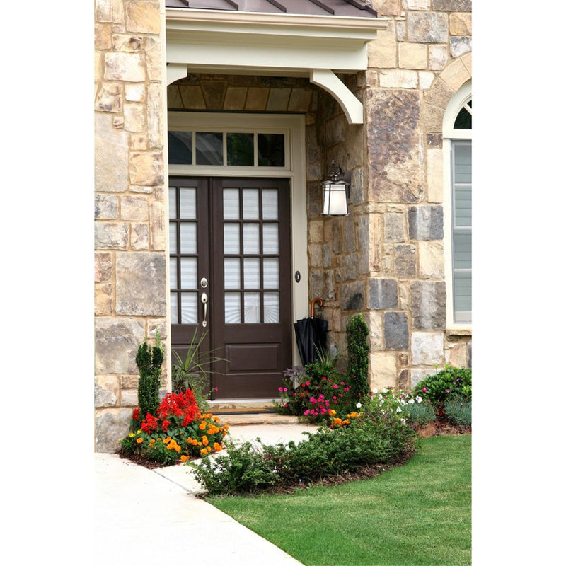 Westinghouse Senecaville 13in 1-Light Outdoor Sconce | Transitional Weathered Bronze and Alabaster Glass | Entryway & Garage | Model 6674100