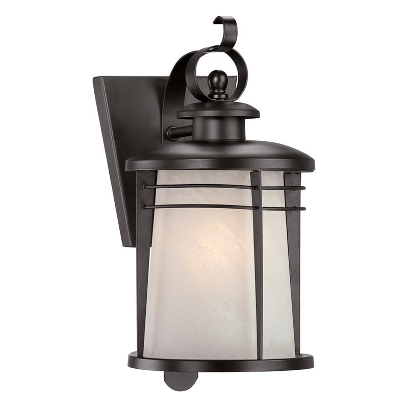 Westinghouse Senecaville 13in 1-Light Outdoor Sconce | Transitional Weathered Bronze and Alabaster Glass | Entryway & Garage | Model 6674100