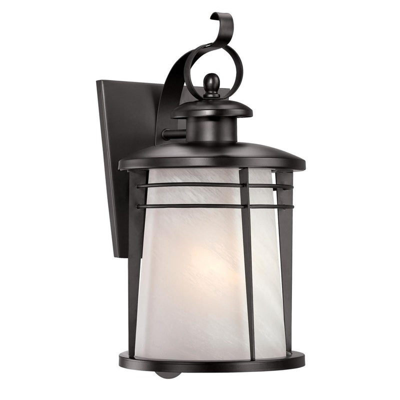 Westinghouse Senecaville 16in 1-Light Outdoor Sconce | Transitional Weathered Bronze and Alabaster Glass | Entryway & Garage | Model 6674200