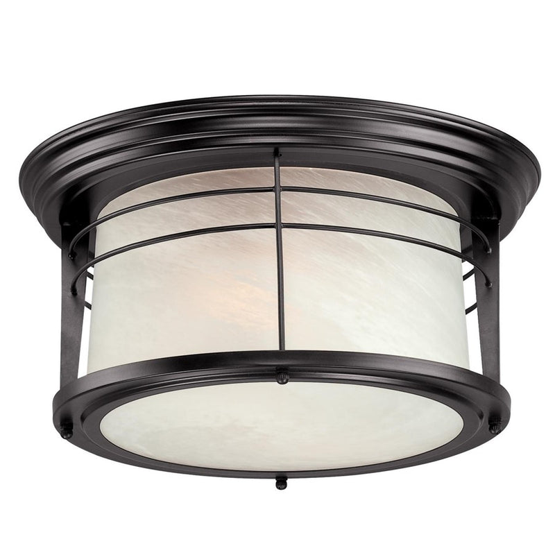 Westinghouse Senecaville 2Lt Flush, Weathered Bronze/Alabaster Glass