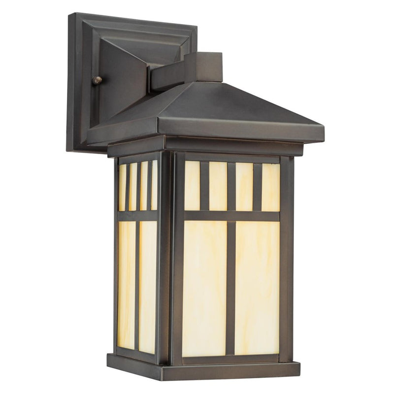 Westinghouse Burnham 12in 1-Light Outdoor Wall Sconce | Rustic Oil Rubbed Bronze and Honey Art Glass | Entryway & Covered Porch | Model 6732800