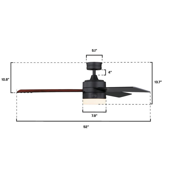 Westinghouse Alta Vista 3Bld 52" Ceiling Fan, LED Light, Matte Black
