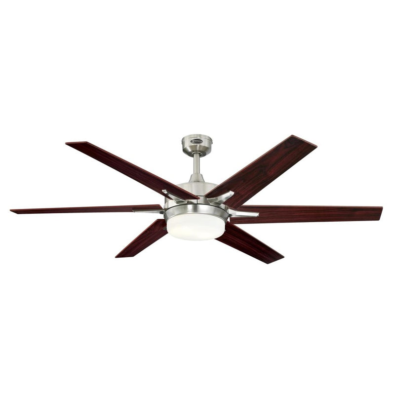Westinghouse Cayuga 60in 6-Blade Ceiling Fan | Brushed Nickel and Rosewood Plywood Blades | Living Room & Large Bedroom | Model 7207700