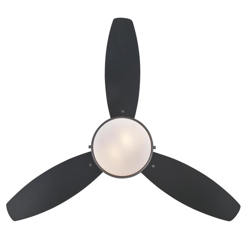 Westinghouse Alloy 42in 3-Blade Ceiling Fan | Gun Metal and Black MDF Blades with Opal Frosted Glass | Small Bedrooms & Offices | Model 7221500