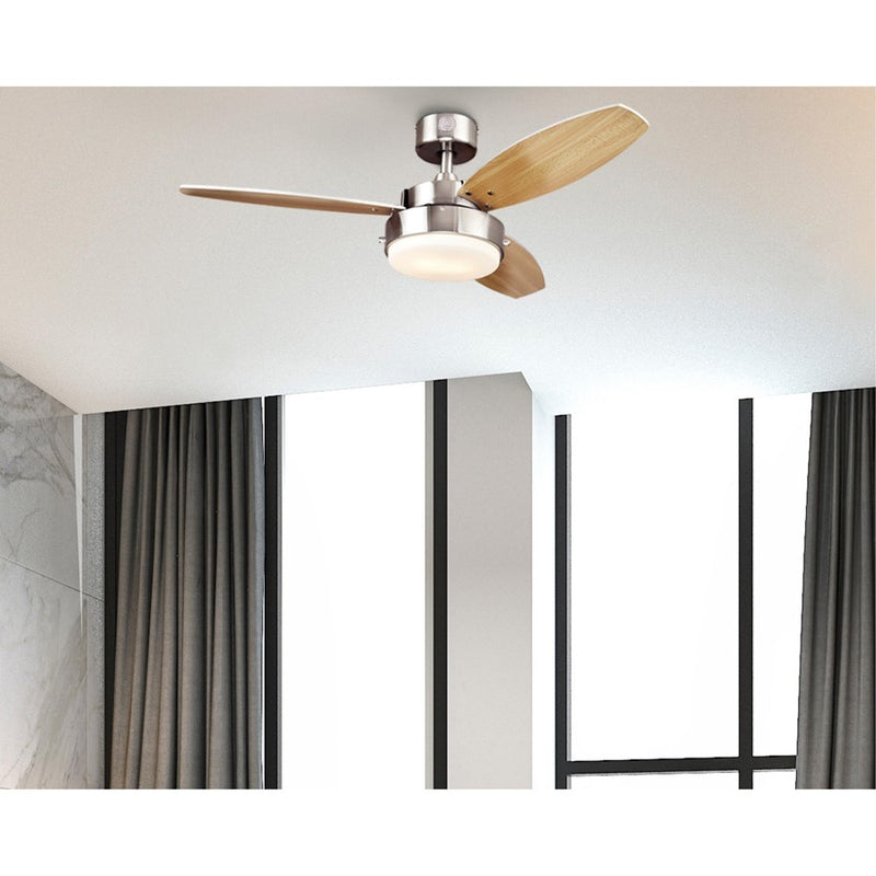Westinghouse Alloy 3Bld 42" Ceiling Fan, LED Light, Nickel/Beech