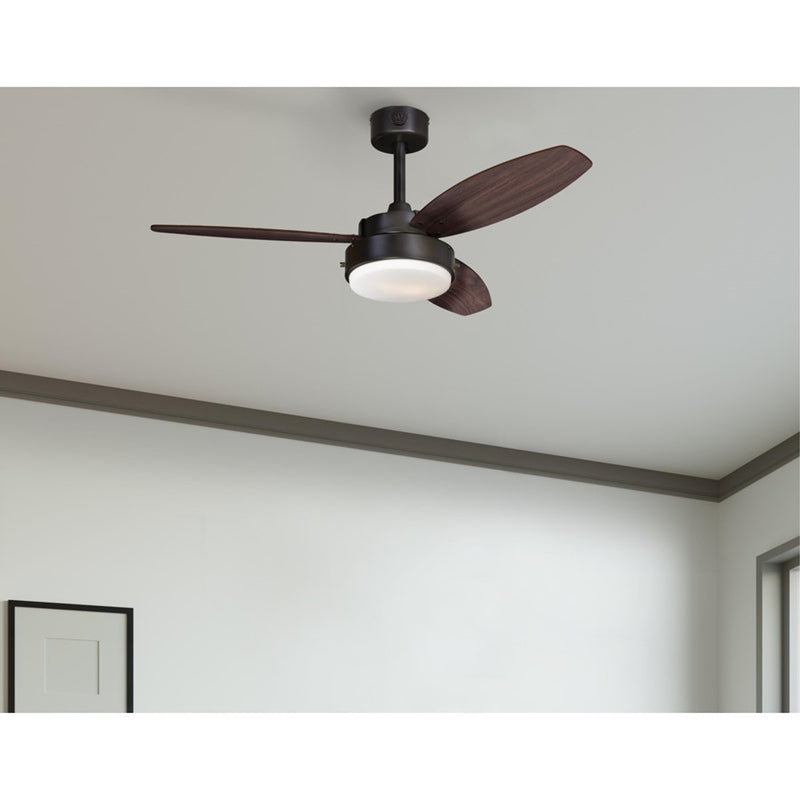Westinghouse Alloy 42in 3-Blade Ceiling Fan | Oil Rubbed Bronze and Walnut MDF Blades with Opal Frosted Glass | Small Bedrooms & | Model 7222500