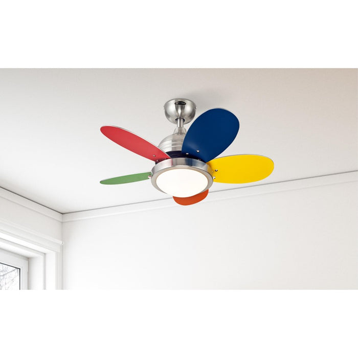 Westinghouse Roundabout 5Bld 30" Ceiling Fan, LED, Nickel/Multi-Color