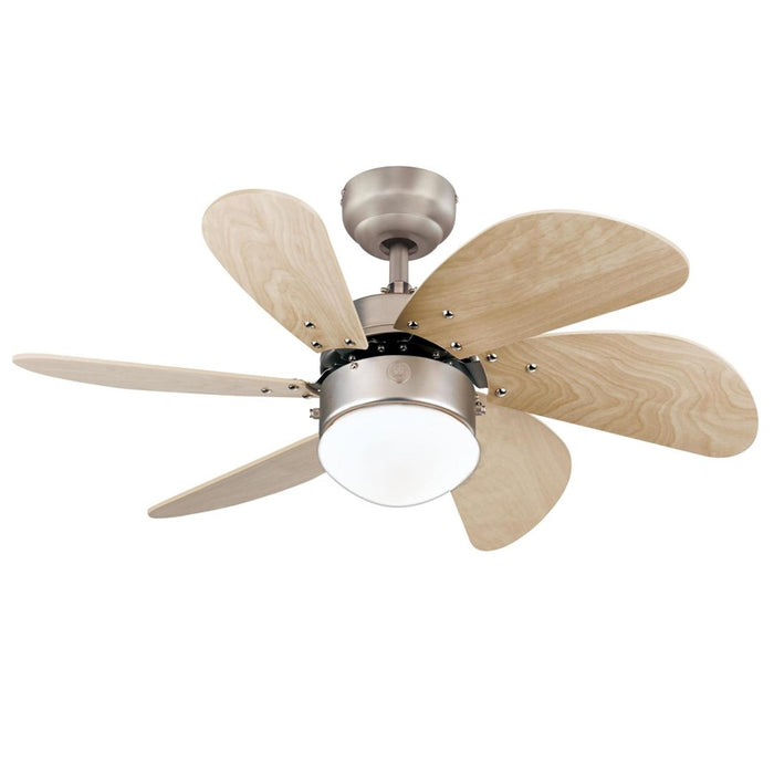 Westinghouse Turbo Swirl 6Bld 30" Fan, LED Light, Aluminum/Light Maple - 7224000