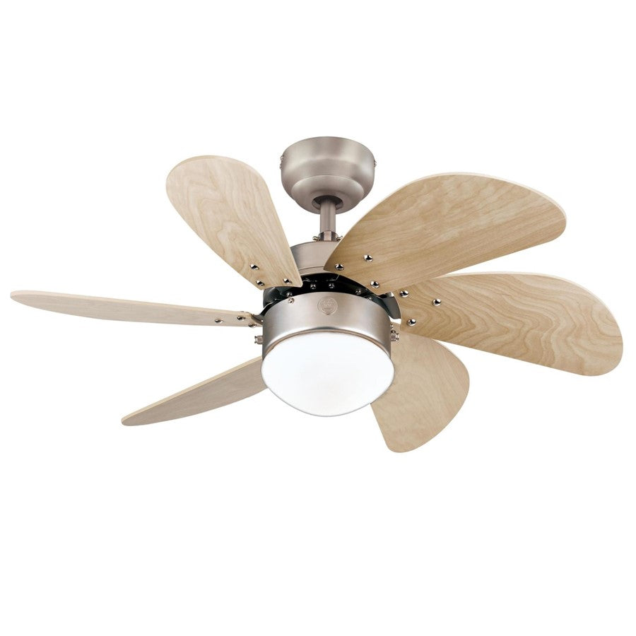 Westinghouse Turbo Swirl 6Bld 30" Fan, LED Light, Aluminum/Light Maple - 7224000