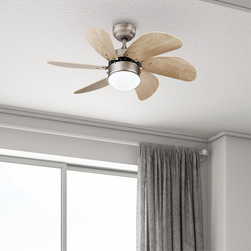 Westinghouse Turbo Swirl 6Bld 30" Fan, LED Light, Aluminum/Light Maple