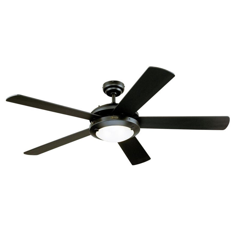 Westinghouse Comet 52in 5-Blade Low Profile LED Ceiling Fan | Matte Black and Reversible Black/Marble Plywood | Great Rooms & Living | Model 7224200