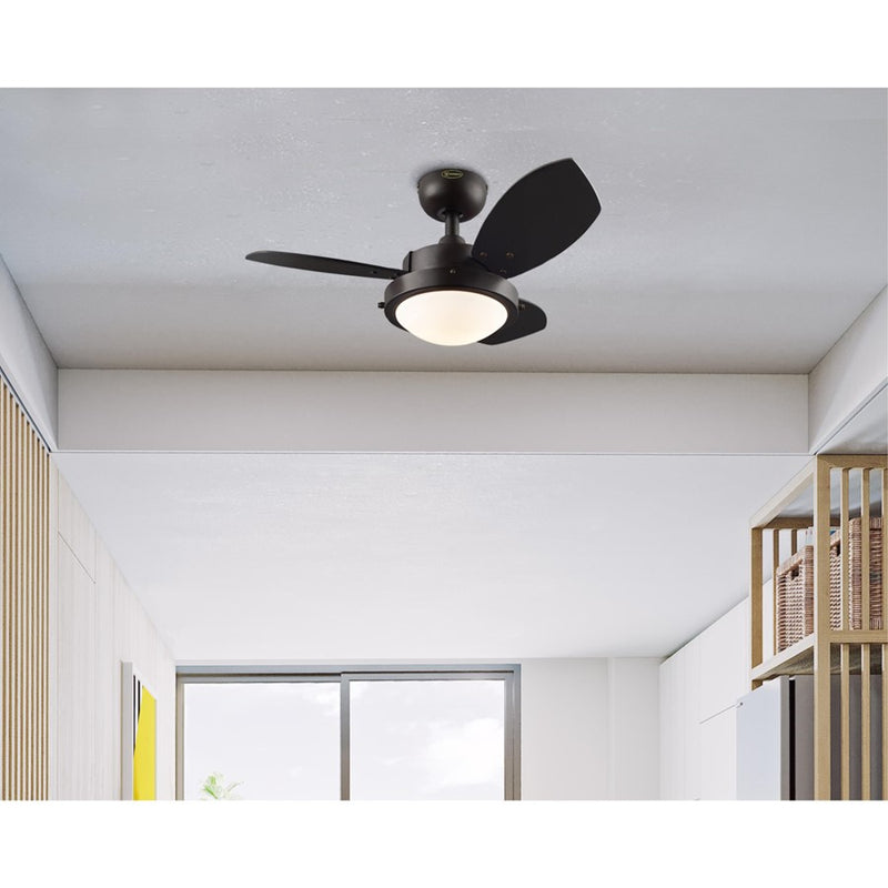 Westinghouse Wengue 30in 3-Blade LED Ceiling Fan | Contemporary Espresso and Dark Cherry MDF Blades | Small Bedroom & Office | Model 7233000