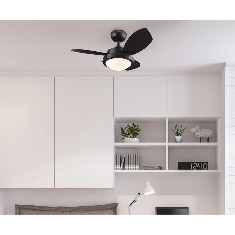 Westinghouse Wengue 30in 3-Blade LED Ceiling Fan | Contemporary Espresso and Dark Cherry MDF Blades | Small Bedroom & Office | Model 7233000