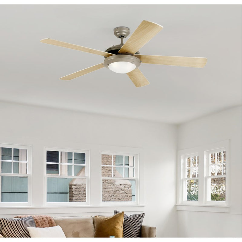 Westinghouse Comet 5Bld 52" Ceiling Fan, LED Light, Pewter/Light Maple