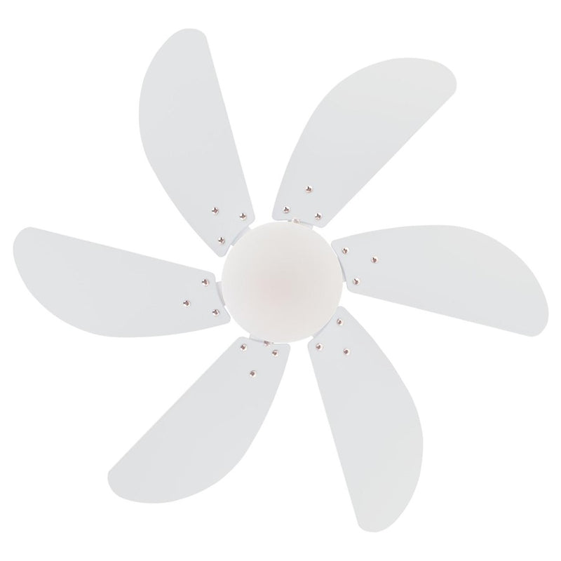 Westinghouse Turbo Swirl 30in 6-Blade Ceiling Fan | Contemporary White and Opal Frosted Glass | Small Bedrooms & Home Offices | Model 7234400