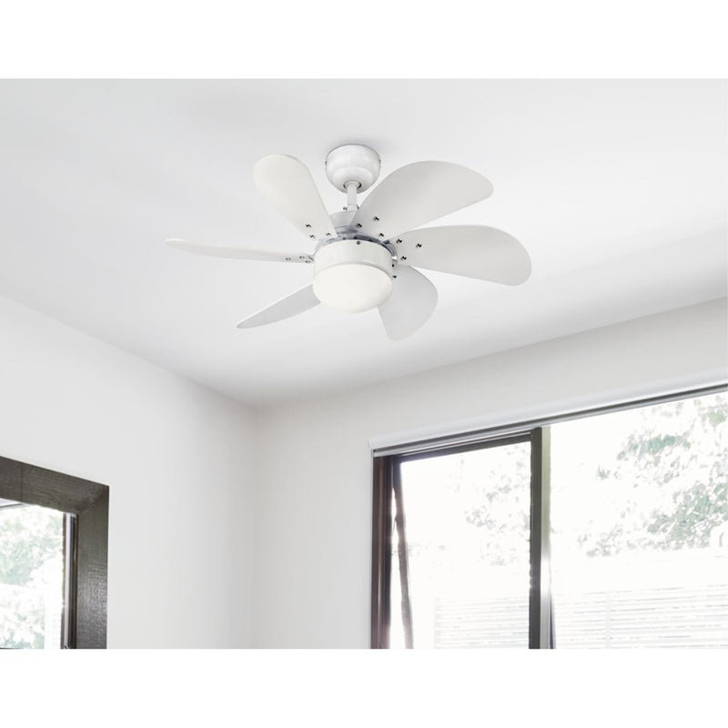 Westinghouse Turbo Swirl 30in 6-Blade Ceiling Fan | Contemporary White and Opal Frosted Glass | Small Bedrooms & Home Offices | Model 7234400