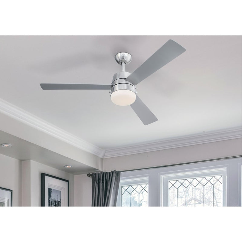 Westinghouse Brinley 52in 3-Blade Ceiling Fan | Contemporary Brushed Nickel and Reversible Silver/Gray Teak | Large Living Rooms & | Model 7304900