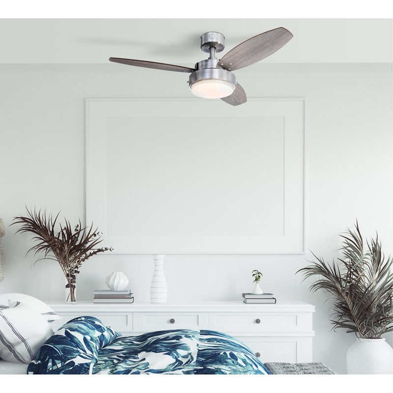 Westinghouse Alloy 3Bld 42" Ceiling Fan, LED Light, Nickel/Oak