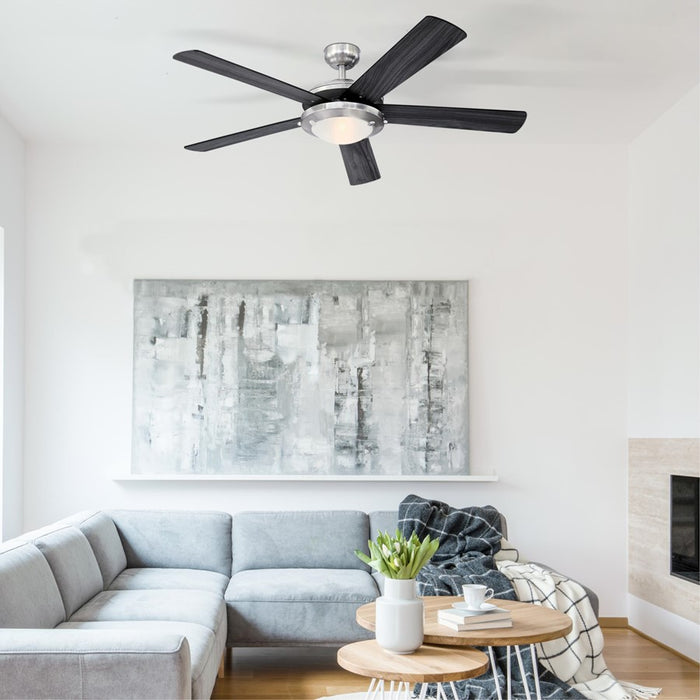 Westinghouse Comet 5Bld 52" Ceiling Fan, LED Light, Nickel/Charcoal
