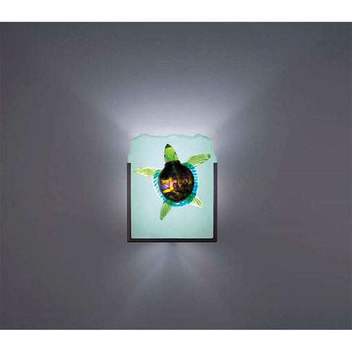 WPT Design FN 1-Light Bronze Wall Sconce | Handmade Green Turtle Art Glass | Hallway & Bedroom Accent | 8 x 4 x 10 in | Model FN1-BZ-GT