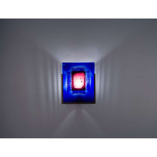 WPT Design FN 1 10in 1-Light Wall Sconce | Stainless Steel and Red Window Blue Glass | Hallway & Bedroom Accent | 8 x 4 x 10 in | Model FN1-SS-RWB