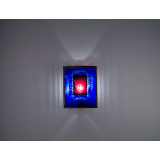 WPT Design FN 2 8in 1-Light Wall Sconce | Silver Steel and Red Window Blue Art Glass | Hallway & Bedroom | 8 x 4 x 10 in | Model FN2-SV-RWB-I