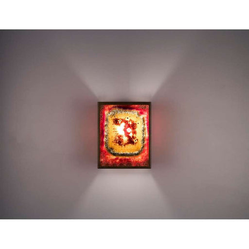 WPT Design FN 3 Silver 1-Light Wall Sconce | Silver Steel and Red Window Blue Art Glass | Hallway & Bedroom Accent | Model FN3-SV-RWB-I