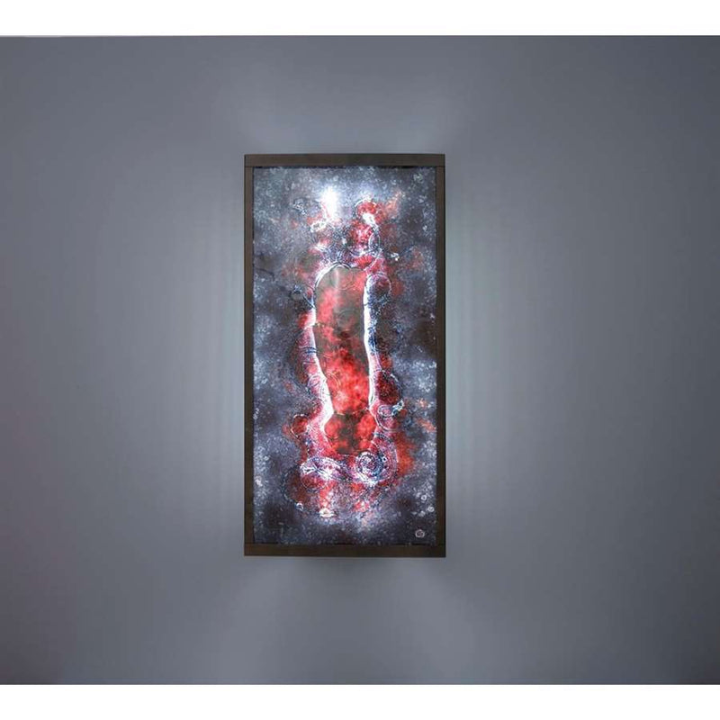 WPT Design FN Tall 24in 2-Light Wall Sconce | Silver Steel and Half Moon Blue Glass | Hallway & Bathroom | 12 x 4 x 24 in | Model FNTALL-SV-HMB