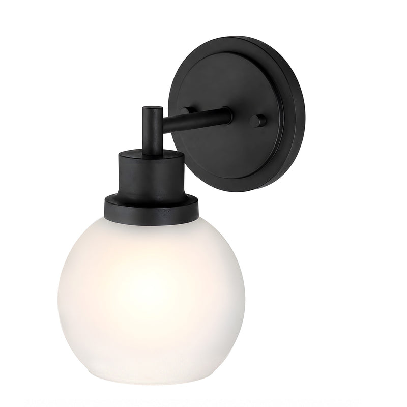 AFX Abrya 10in 1-Light Wall Sconce | Transitional Black and Frosted White Glass | Hallway & Foyer | 5.91 x 7.87 x 10 in | Model ABYS0610MBBKFG