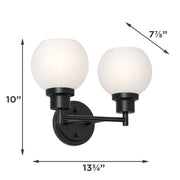 AFX Abrya 14in 2-Light Vanity Light | Transitional Black Steel and Frosted White Glass | Bathroom & Powder Room | Model ABYV1310MBBKFG