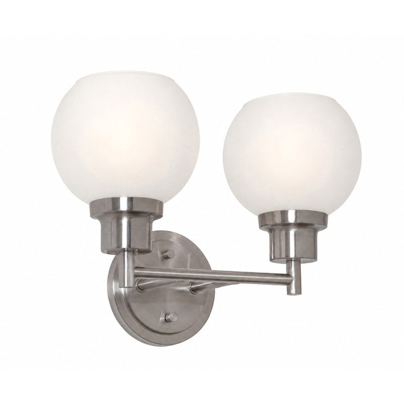 AFX Abrya 14in 2-Light Vanity Light | Transitional Brushed Nickel Steel and Frosted White Glass | Bathroom & Powder Room | Model ABYV1310MBBNFG