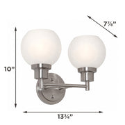 AFX Abrya 14in 2-Light Vanity Light | Transitional Brushed Nickel Steel and Frosted White Glass | Bathroom & Powder Room | Model ABYV1310MBBNFG