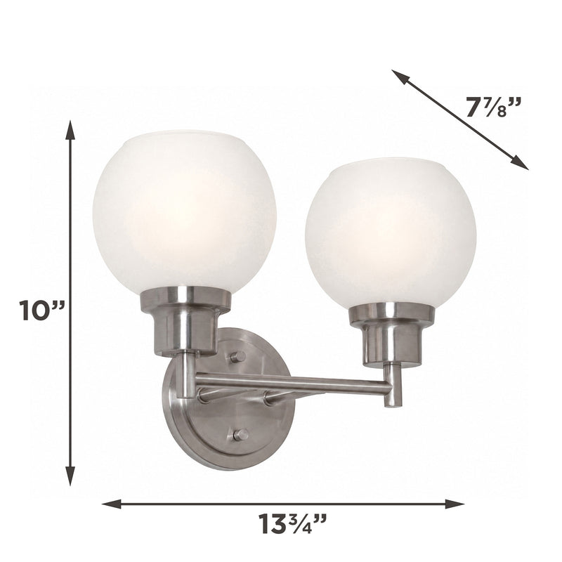 AFX Abrya 14in 2-Light Vanity Light | Transitional Brushed Nickel Steel and Frosted White Glass | Bathroom & Powder Room | Model ABYV1310MBBNFG