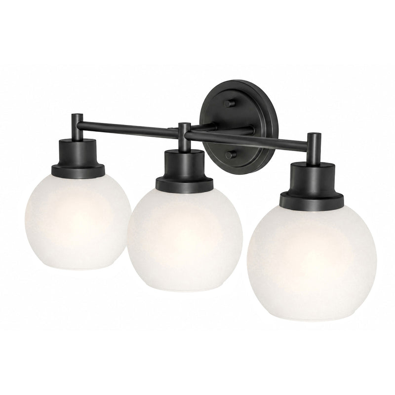 AFX Abrya 21in 3-Light Vanity Light | Transitional Black and Frosted White Glass | Bathroom & Powder Room | 21.5 x 7.87 x 10 in | Model ABYV2110MBBKFG