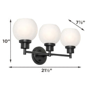 AFX Abrya 21in 3-Light Vanity Light | Transitional Black and Frosted White Glass | Bathroom & Powder Room | 21.5 x 7.87 x 10 in | Model ABYV2110MBBKFG