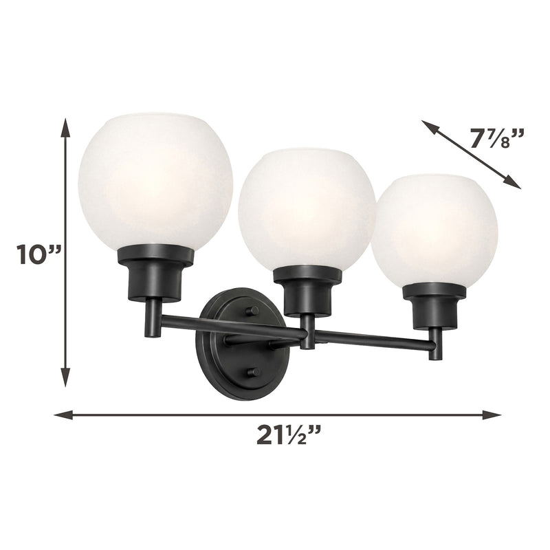 AFX Abrya 21in 3-Light Vanity Light | Transitional Black and Frosted White Glass | Bathroom & Powder Room | 21.5 x 7.87 x 10 in | Model ABYV2110MBBKFG