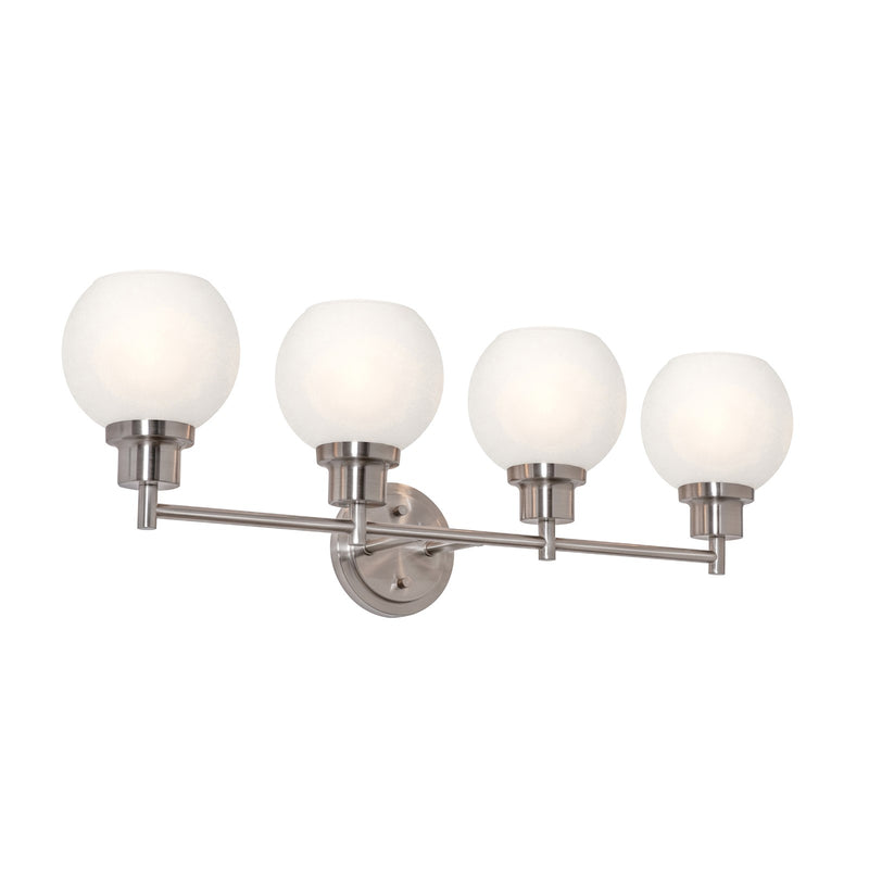 AFX Abrya 29in 4-Light Vanity Light | Transitional Brushed Nickel and Frosted White Glass | Bathroom & Powder Room | Model ABYV2910MBBNFG
