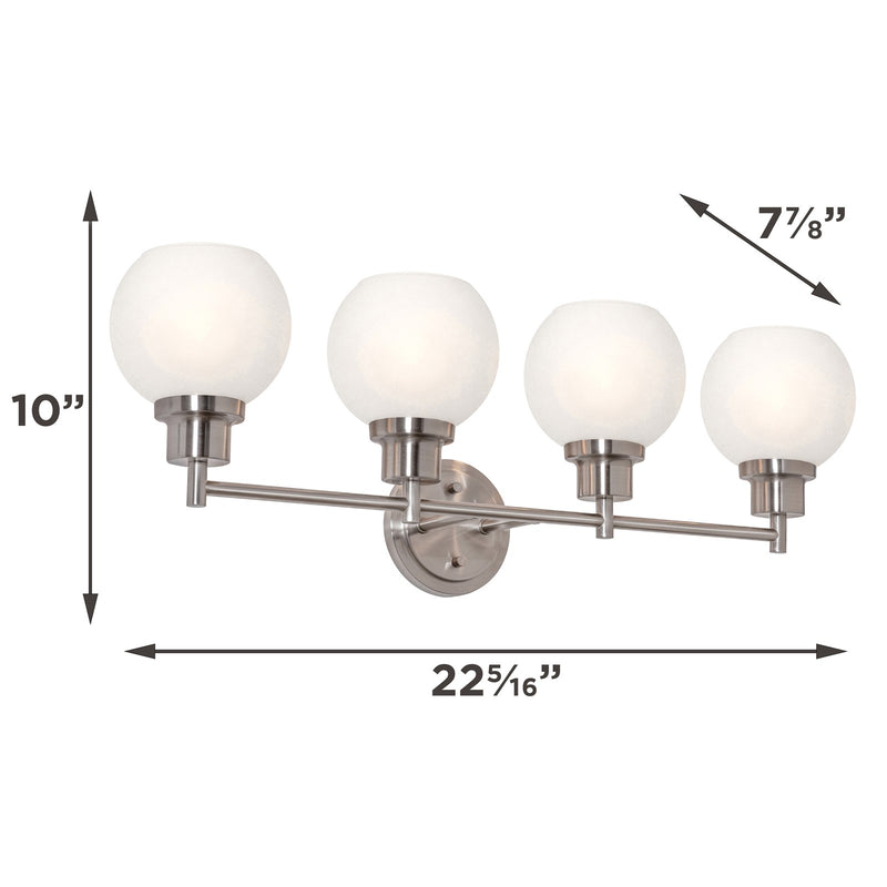 AFX Abrya 29in 4-Light Vanity Light | Transitional Brushed Nickel and Frosted White Glass | Bathroom & Powder Room | Model ABYV2910MBBNFG