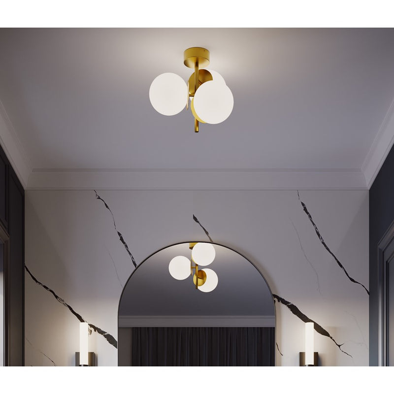 AFX Lighting Arren 3Lt Semi-Flush Mount, Antique Brass/White