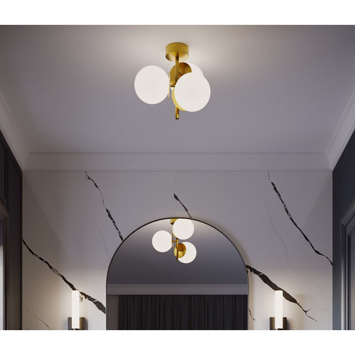AFX Lighting Arren 3Lt Semi-Flush Mount, Antique Brass/White