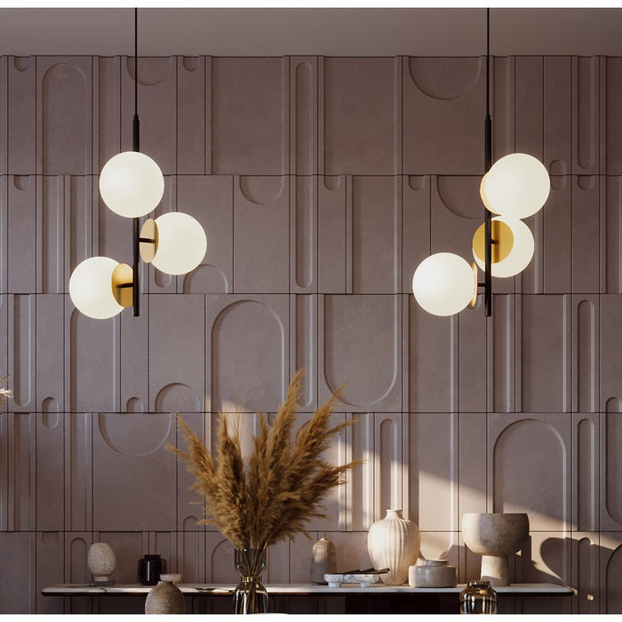 AFX Lighting Arren 3 Light Pendant, Black/Antique Brass/White