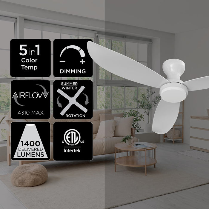 AFX Lighting Banks 1Lt 52" 3 Blade LED Ceiling Fan, WH/FR