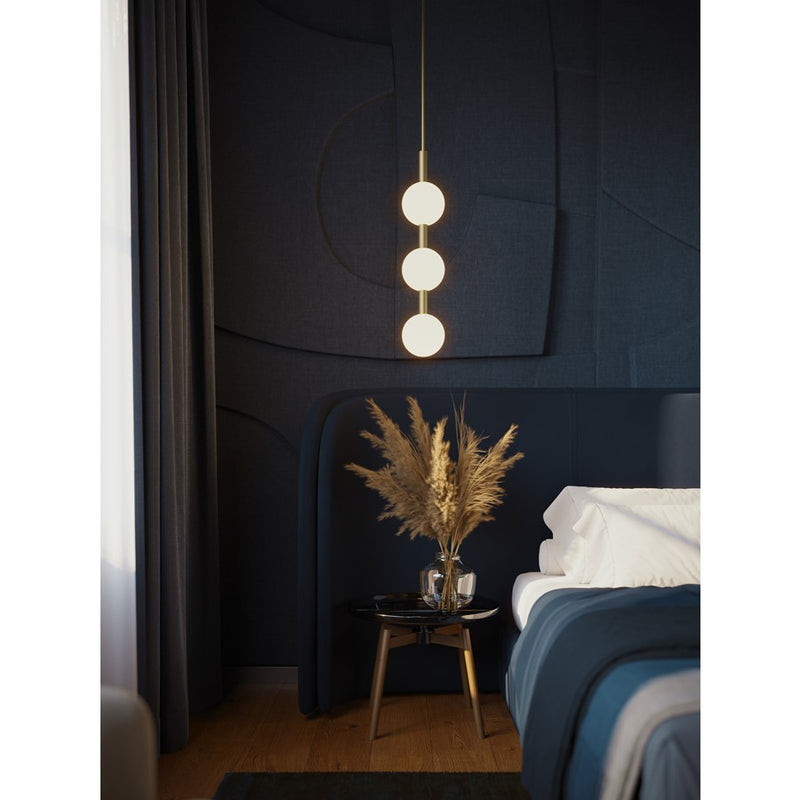 AFX Lighting Baroque 3 Light Pendant, Light Antique Brass/White