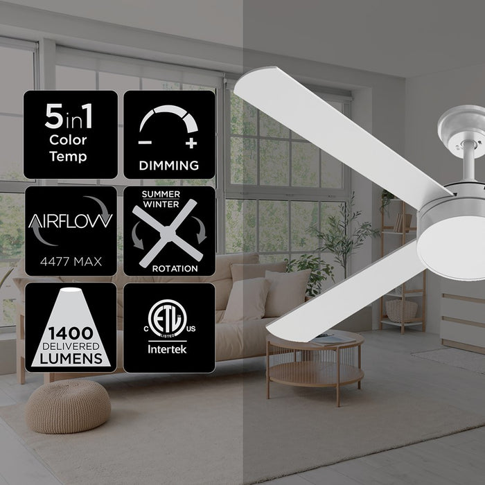 AFX Lighting Bryant 1Lt 52" 4 Blade LED Ceiling Fan, WH/FR