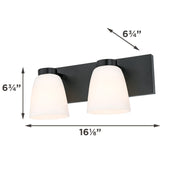 AFX Colleen 16in 2-Light Vanity Light | Transitional Black and White Glass | Bathroom & Powder Room | 16 x 6.75 x 6.75 in | Model CEEV1606MBBK