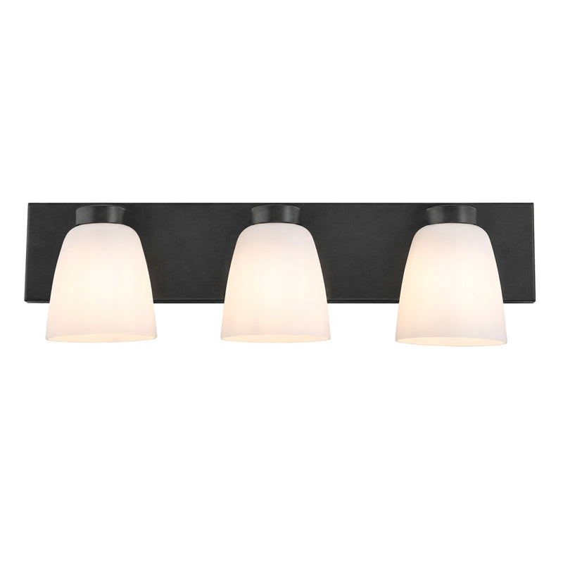 AFX Colleen 24in 3-Light Vanity Light | Transitional Matte Black and White Glass | Bathroom & Powder Room | 24 x 6.75 x 6.75 in | Model CEEV2406MBBK